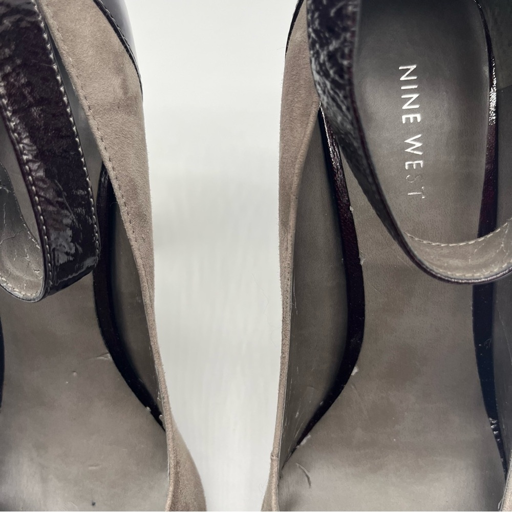 Nine West Taupe Suede & Dark Brown Patent Mary Jane Heels Women’s Size 10.5M - Picture 14 of 16